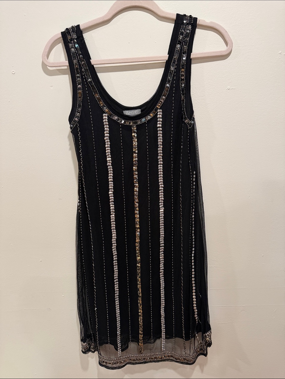 Angie Black Beaded Sleeveless Cocktail Dress